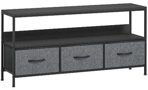 HOMCOM Mobile Porta TV da 55" con Cassetti Pieghevoli in Tessuto e Mensola in Metallo e MDF, 120x29x56cm, Nero | Aosom Italy