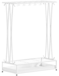 HOMCOM Portaombrelli in acciaio con vaschetta, 21 fori e 24 ganci, 50x24x68 cm, Bianco | Aosom Italy