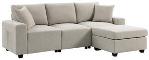 HOMCOM Divano Angolare 3 Posti in Tessuto Effetto Lino con Contenitore Poggiapiedi Rimovibile, 2 Cuscini, Beige | Aosom Italy