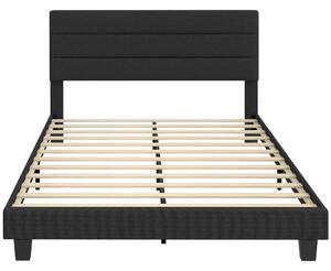 Letto Matrimoniale 164x208x107-112 cm con Testiera Regolabile in Tessuto Effetto Lino Nero