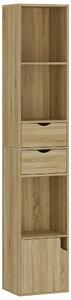 HOMCOM Libreria 6 Ripiani Con Cassetto, Sportello, Mensole Aperte, 30x24x158 Cm, Rovere | Aosom Italy