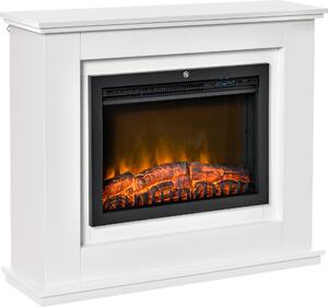 SunvelloCamino Elettrico Effetto Fiamma Realistico con Cornice in Legno, Caminetto Elettrico con Termostato, Protezione da Surriscaldamento, Timer e Telecomando, 1000W e 2000W, 98x27.5x80cm, Bianco