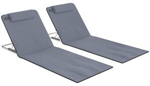 Outsunny Set 2 P.zi Materassini da Spiaggia Pieghevoli, Tappetini Portatili Schienale Regolabile e Borsa, 48x134x36-45cm|Aosom