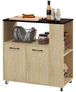 HOMCOM Carrello da Cucina con Ripiano Aperto, Armadietto e Scaffale Laterale, in Legno, Mobiletto Cucina con Ruote, Rovere e Nero | Aosom Italy
