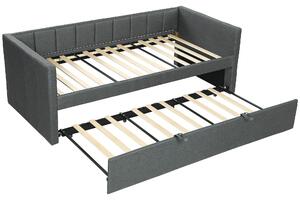 SunvelloLetto Singolo con Secondo Letto Estraibile, Rivestimento in Tessuto e Braccioli, 205x181x70 cm, Grigio Scuro