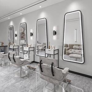 Consolle per parrucchieri, barbieri ed estetica con specchio LED 180x80 nero