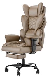 QEENTOE Sedia da ufficio ergonomica, colore marrone, schienale alto, poggiapiedi, sedia girevole in ecopelle con rotelle e braccioli imbottiti, comoda sedia girevole per casa e ufficio