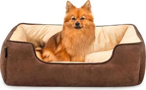 Cuccia per cani lionto - cesto reversibile 2 in 1, morbidamente imbottito e di facile manutenzione, con ingresso basso, 80x60 cm, marrone/beige