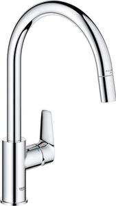 Rubinetto da cucina, miscelatore monocomando per lavello cromato, bocca alta a C, mousseur estraibile, GROHE StartEdge 30550000