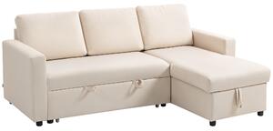 HOMCOM Divano angolare con chaise longue reversibile, vano portaoggetti e 3 cuscini per schienale, 211.5x146x85cm, crema | Aosom Italy