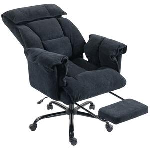 Sedia da Ufficio Operativa Reclinabile con Poggiapiedi 75x77x110-118 cm in Tessuto Effetto Velluto Nero