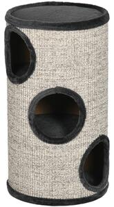 Cuccia per Gatti a 3 Livelli Ø38x70cm con Tiragraffi in Sisal e Peluche Grigio