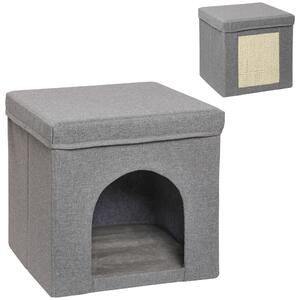 PawHut Casetta per Gatti Pieghevole a Cubo con Cuscino e Tappetino Tiragraffi, 36.5x36.5x36.5 cm, Grigio | Aosom Italy