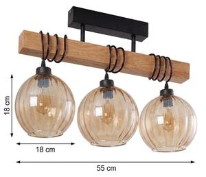 Brilagi - Lampadario da soffitto a montaggio superficiale WOOD GLASS 3xE27/60W/230V pino/nero/marrone fumé