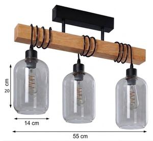 Brilagi - Plafoniera WOOD GLASS 3xE27/60W/230V pino/nero/grigio fumé