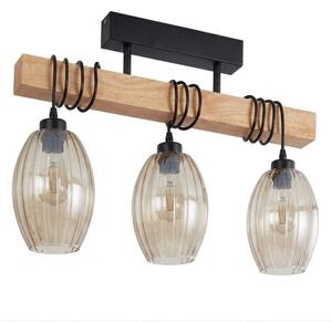 Brilagi - Lampadario da soffitto WOOD GLASS 3xE27/60W/230V pino/nero/beige fumé