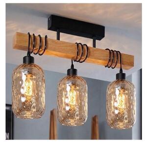Brilagi - Plafoniera WOOD GLASS 3xE27/60W/230V pino/nero/marrone fumé