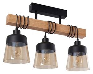 Brilagi - Plafoniera WOOD GLASS 3xE27/60W/230V pino/nero/marrone fumé
