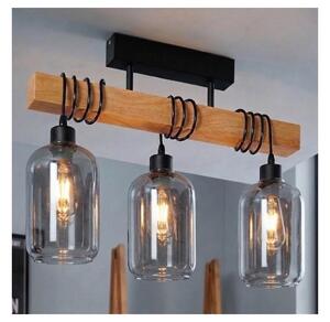 Brilagi - Plafoniera WOOD GLASS 3xE27/60W/230V pino/nero/grigio fumé
