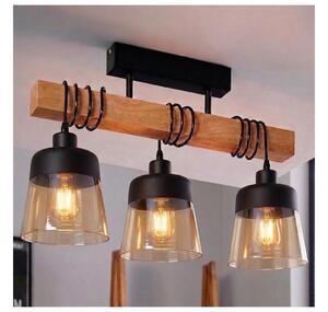 Brilagi - Plafoniera WOOD GLASS 3xE27/60W/230V pino/nero/marrone fumé