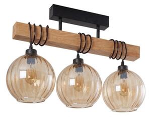 Brilagi - Lampadario da soffitto a montaggio superficiale WOOD GLASS 3xE27/60W/230V pino/nero/marrone fumé