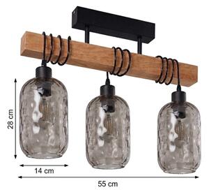 Brilagi - Lampadario da soffitto a montaggio superficiale WOOD GLASS 3xE27/60W/230V pino/nero/grigio fumé