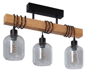 Brilagi - Lampadario a plafone WOOD GLASS 3xE27/60W/230V pino/nero/grigio fumé