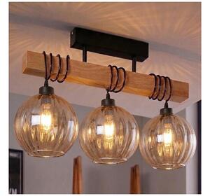 Brilagi - Lampadario da soffitto a montaggio superficiale WOOD GLASS 3xE27/60W/230V pino/nero/marrone fumé