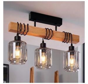 Brilagi - Lampadario da soffitto a montaggio superficiale WOOD GLASS 3xE27/60W/230V pino/nero/beige fumé