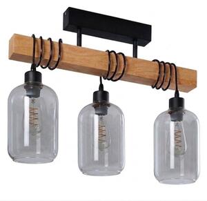 Brilagi - Plafoniera WOOD GLASS 3xE27/60W/230V pino/nero/grigio fumé