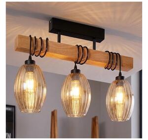 Brilagi - Lampadario da soffitto WOOD GLASS 3xE27/60W/230V pino/nero/beige fumé
