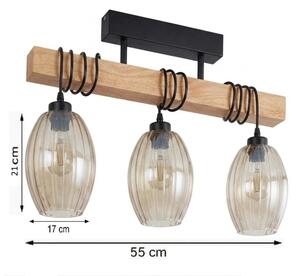 Brilagi - Lampadario da soffitto WOOD GLASS 3xE27/60W/230V pino/nero/beige fumé