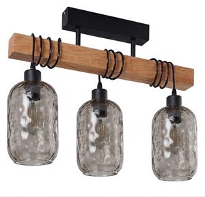 Brilagi - Lampadario da soffitto a montaggio superficiale WOOD GLASS 3xE27/60W/230V pino/nero/grigio fumé