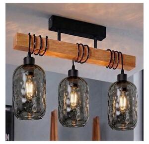Brilagi - Lampadario da soffitto a montaggio superficiale WOOD GLASS 3xE27/60W/230V pino/nero/grigio fumé