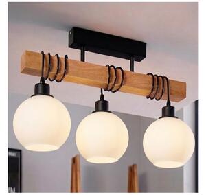 Brilagi - Lampadario da soffitto WOOD GLASS 3xE27/60W/230V pino/nero/bianco