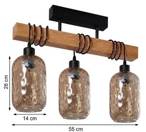 Brilagi - Plafoniera WOOD GLASS 3xE27/60W/230V pino/nero/marrone fumé