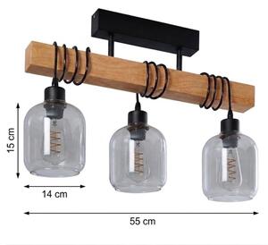 Brilagi - Lampadario a plafone WOOD GLASS 3xE27/60W/230V pino/nero/grigio fumé