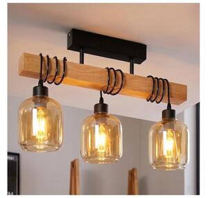 Brilagi - Plafoniera da soffitto Legno e vetro 3xE27/60W/230V pino/nero/marrone fumé