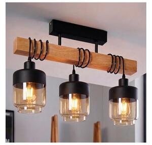 Brilagi - Lampadario a plafone WOOD GLASS 3xE27/60W/230V pino/nero/marrone fumé