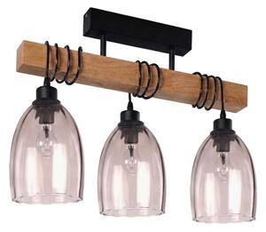 Brilagi - Lampadario a plafone WOOD GLASS 3xE27/60W/230V pino/nero/beige fumé