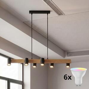 Brilagi - LED RGBW dimmerabile lampada a sospensione su cavo SELE 6xGU10/6,5W/230V nero/rovere