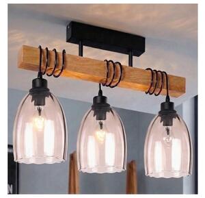 Brilagi - Lampadario a plafone WOOD GLASS 3xE27/60W/230V pino/nero/beige fumé