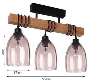 Brilagi - Lampadario a plafone WOOD GLASS 3xE27/60W/230V pino/nero/beige fumé