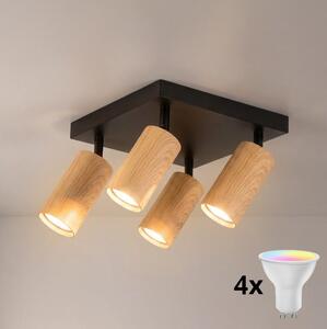 Brilagi - Faretto LED RGBW dimmerabile SELE SQUARE 4xGU10/6,5W/230V nero/rovere