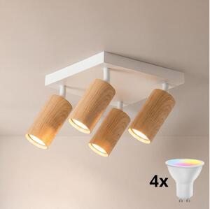 Brilagi - Faretto LED RGBW dimmerabile SELE SQUARE 4xGU10/6,5W/230V bianco/rovere