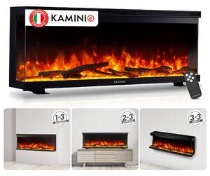 KAMINIO Camino elettrico LEA - Caminetto 3-in-1 con vista panoramica, riscaldamento, effetto fiamma 3D, 12 colori di fiamma, telecomando - 42 pollici