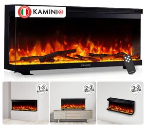KAMINIO Camino elettrico LEA - Caminetto 3-in-1 con vista panoramica, riscaldamento, effetto fiamma 3D, 12 colori di fiamma, telecomando - 36 pollici