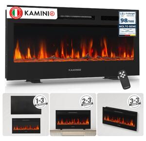 KAMINIO Camino elettrico MARLON - Caminetto elettrico 3-in-1 con riscaldamento, effetto fiamma 3D, 12 colori di fiamma, telecomando - 36 pollici