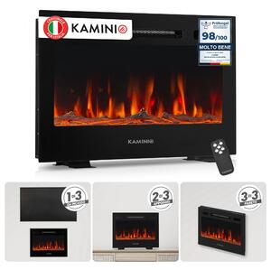 KAMINIO Camino elettrico MARLON - Camino elettrico 3 in 1 con riscaldamento, effetto fiamma 3D, 12 colori della fiamma, telecomando - 24 pollici