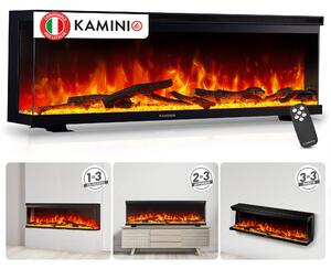 Camino elettrico KAMINIO LEA - Camino elettrico 3 in 1 con vista panoramica, riscaldamento, effetto fiamma 3D, 12 colori della fiamma, telecomando - 60 pollici